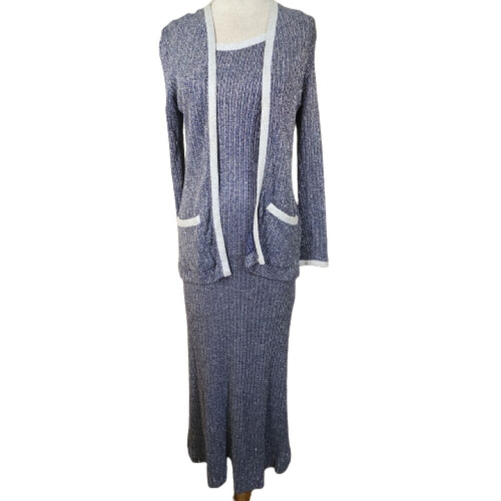 Vintage Blue Metallic Maxi Jacket Dress Size 2